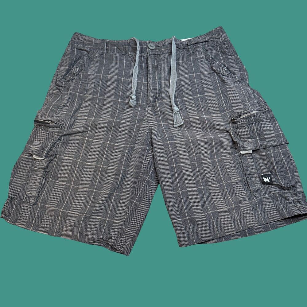 Mambo Australia Cargo Shorts Mens 34 Gray Plaid Cotton Outdoor Casual Surfwear